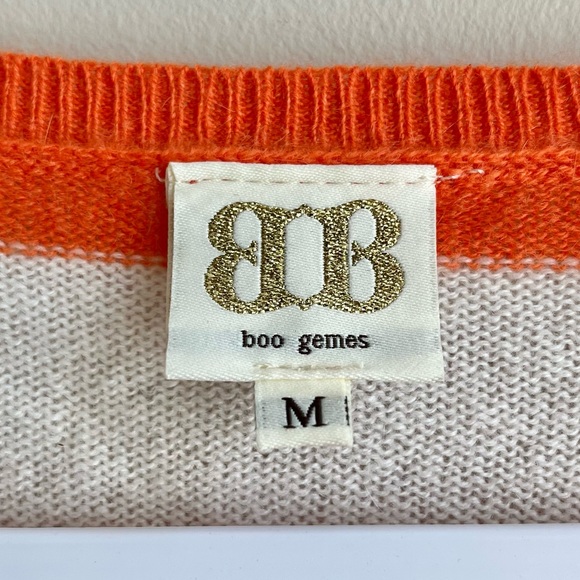 Boo Gemes | NWT Orange and Lime Cashmere Elbow Patch Striped Sweater - Picture 3 of 6